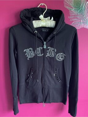 BCBGMaxAzria Black Rhinestone Logo Zip Hoodie